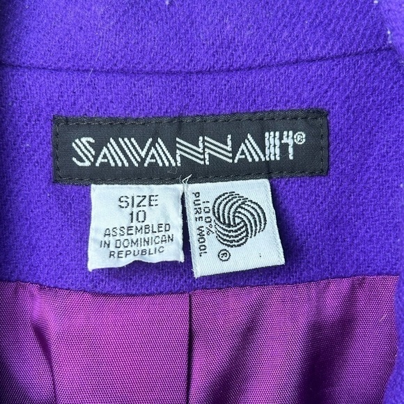 VINTAGE 100% PURE WOOL VIOLET LINED PURPLE 1-BUTTON BLAZER by SAVANNAH, SIZE 10 - Picture 5 of 6